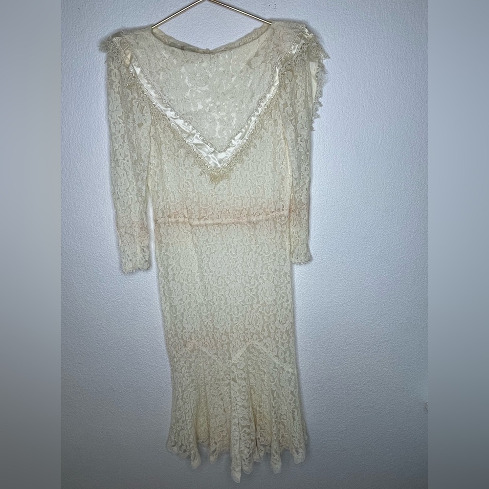 Jessica McClintock dress vintage bridal sz 13 Cream Lace Long Sleeve floral